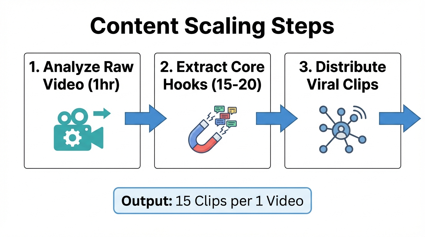 Step-by-step workflow for transforming raw content into distributed assets.