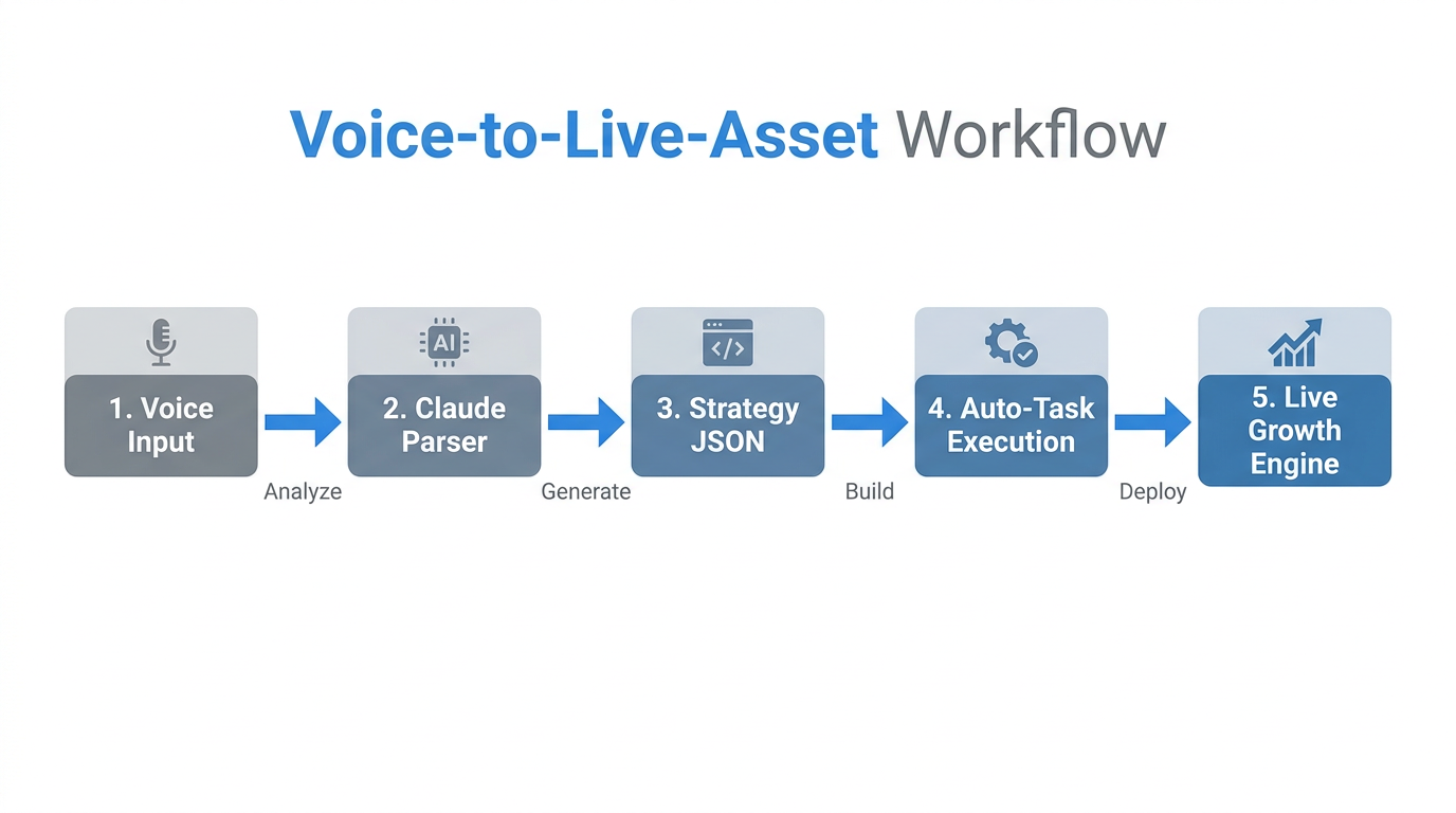 Workflow showing the conversion of voice memos into functional marketing assets.
