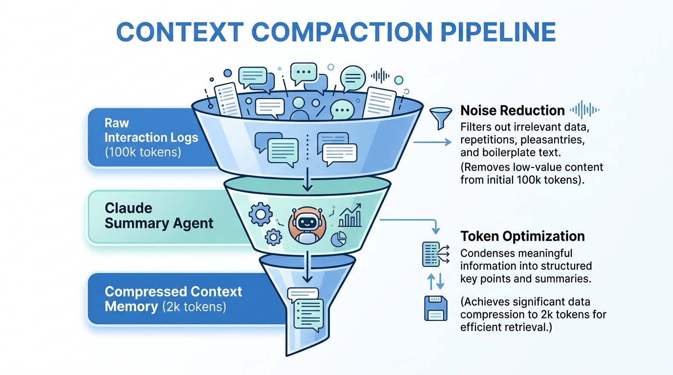 Visualizing the context compaction process for efficient long-term agent memory.