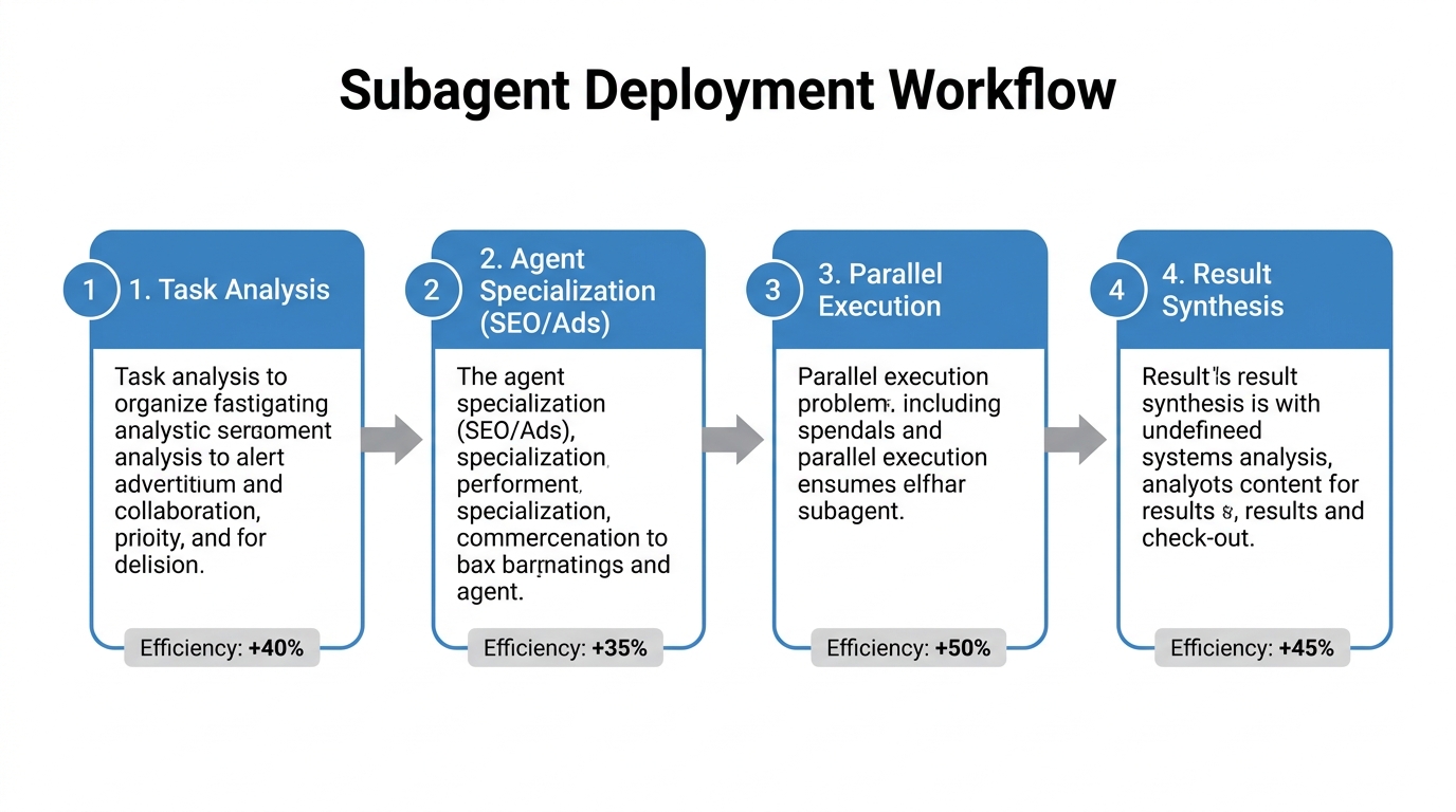 Four-step workflow for deploying and managing specialized marketing subagents.