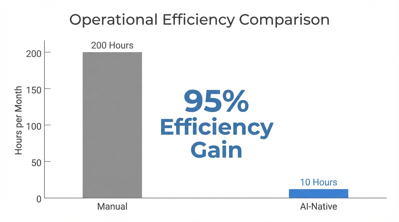 Comparison of monthly labor hours between manual management and AI automation.
