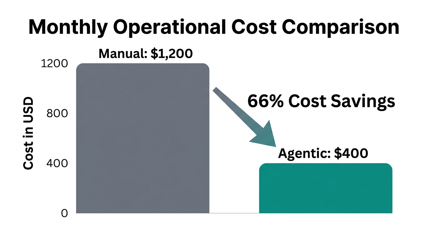 Comparison of manual versus agentic operational costs per month.