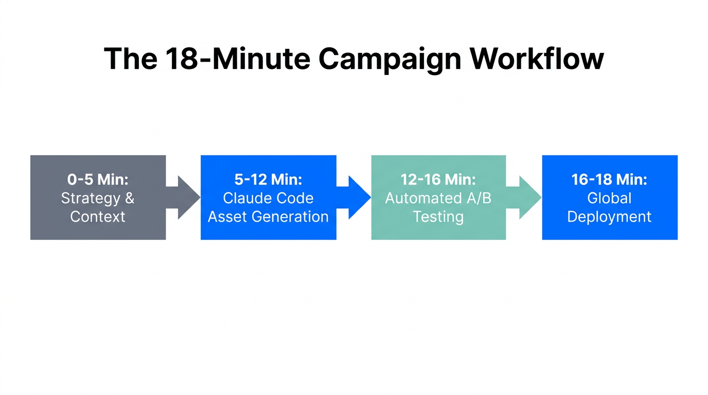 The four-stage workflow for deploying AI-driven campaigns in 18 minutes.
