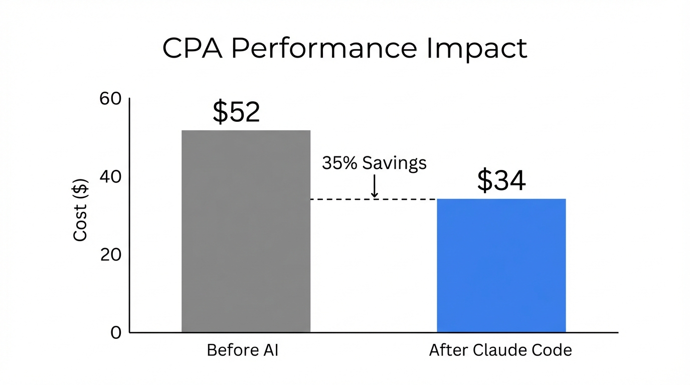 Case study data showing CPA reduction after implementing AI scripts.