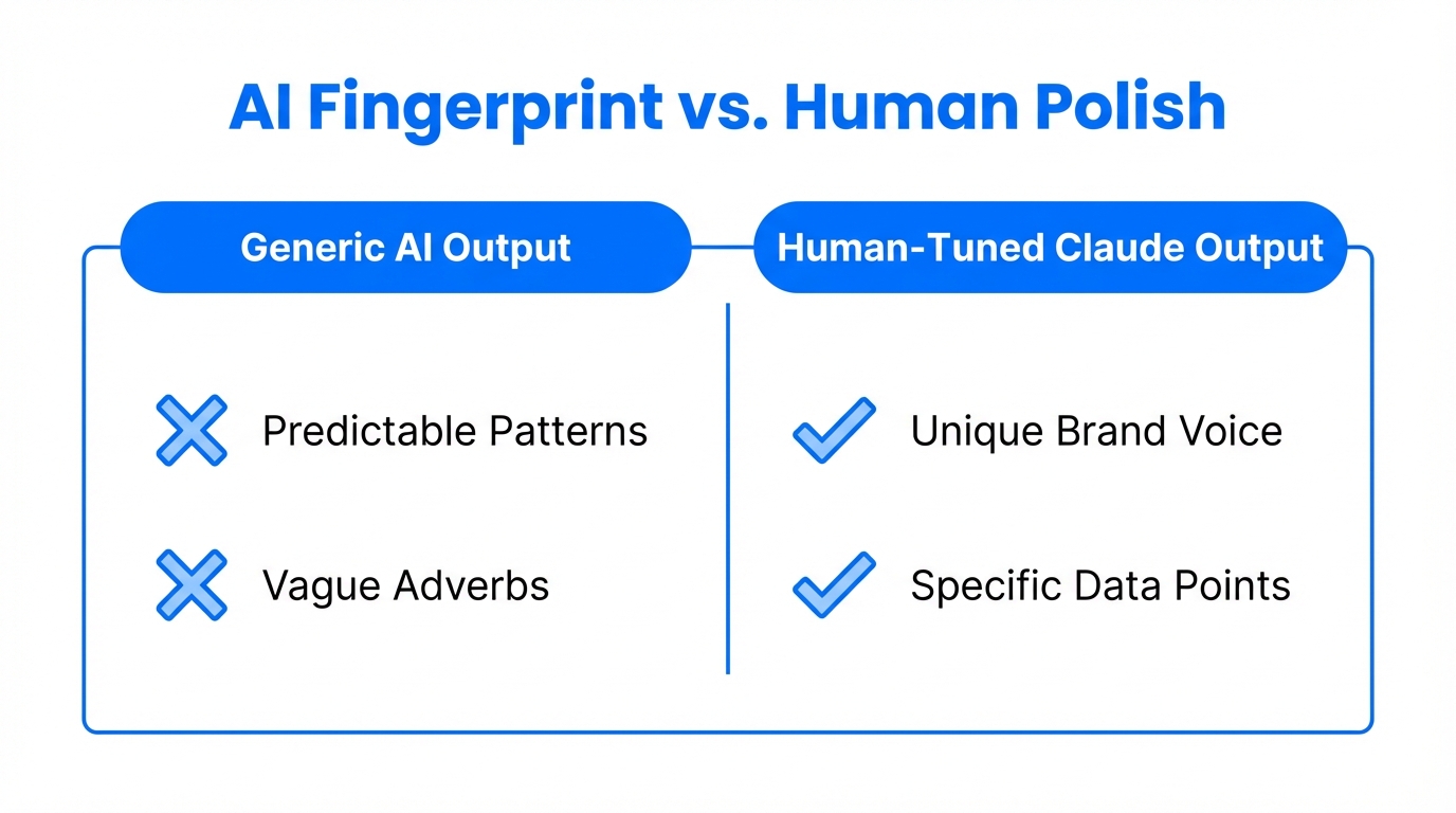Differences between generic AI patterns and human-refined brand content.