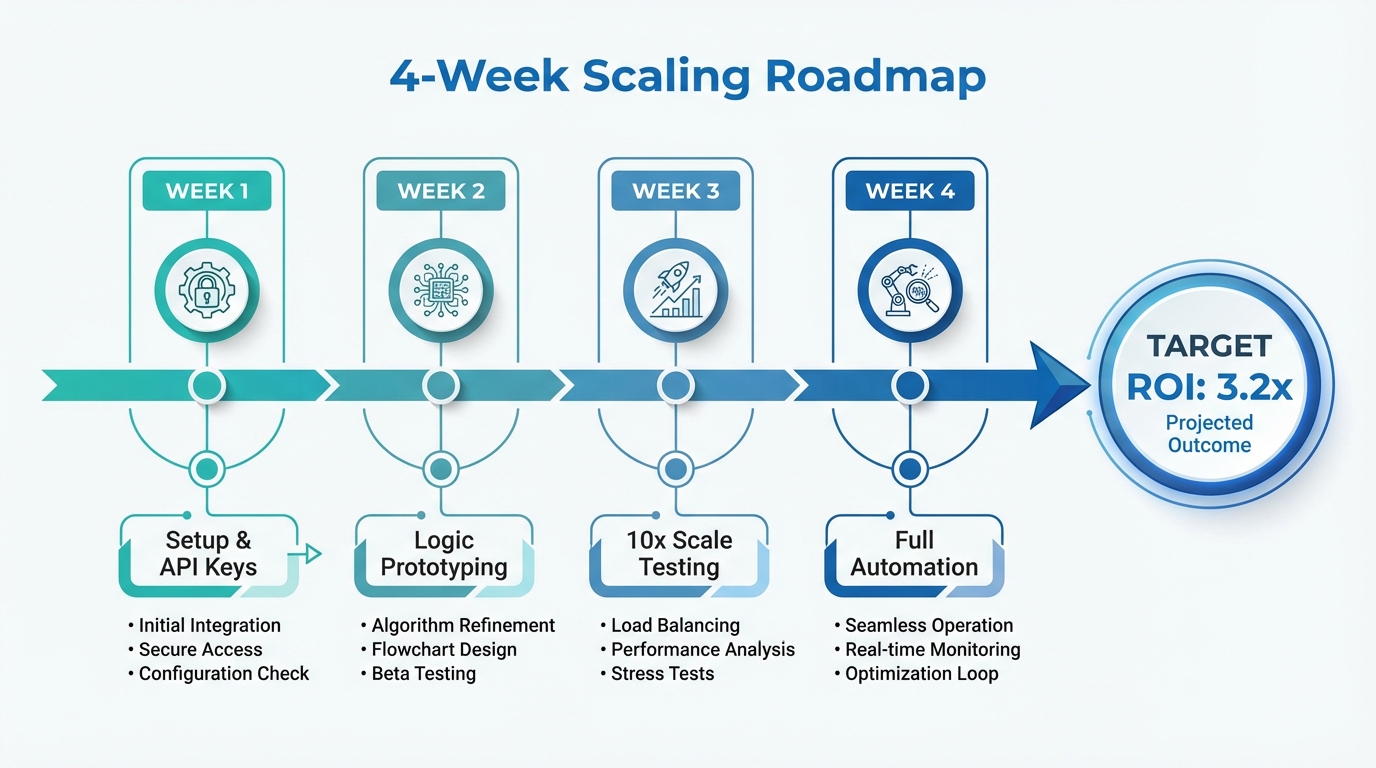 Four-week implementation schedule for programmatic TikTok growth.