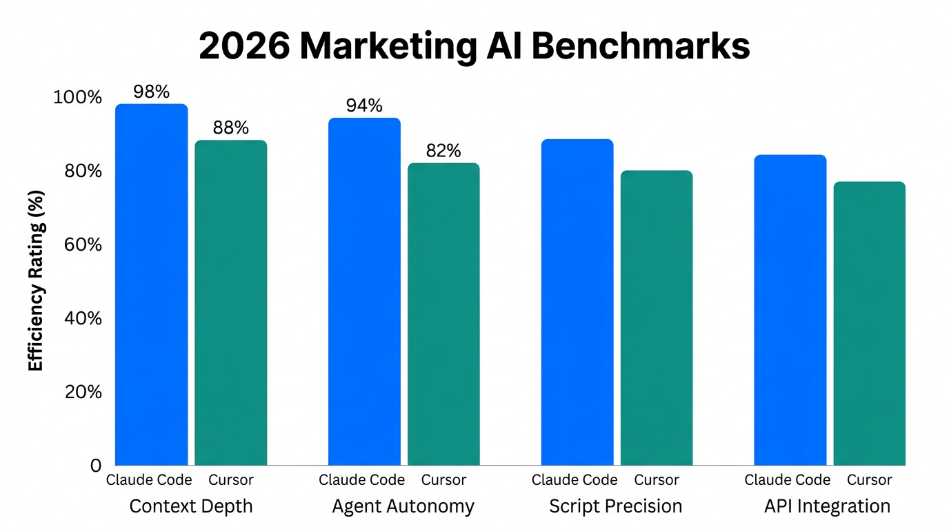 Performance benchmarks comparing Claude Code and Cursor efficiency metrics.