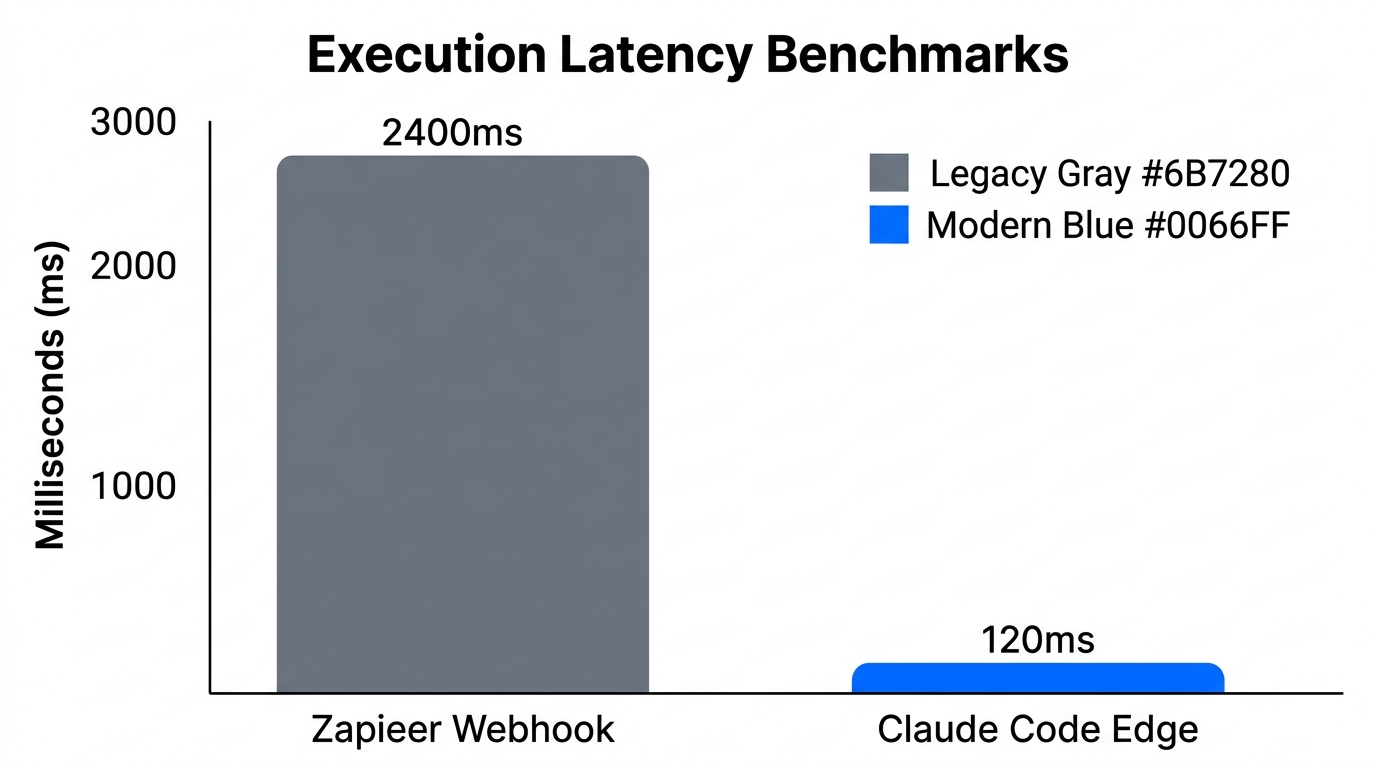 Comparison of execution latency between legacy webhooks and AI-driven code.