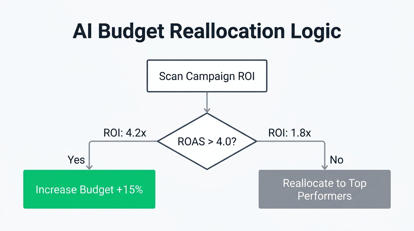 Decision tree for automated budget adjustments based on campaign performance.