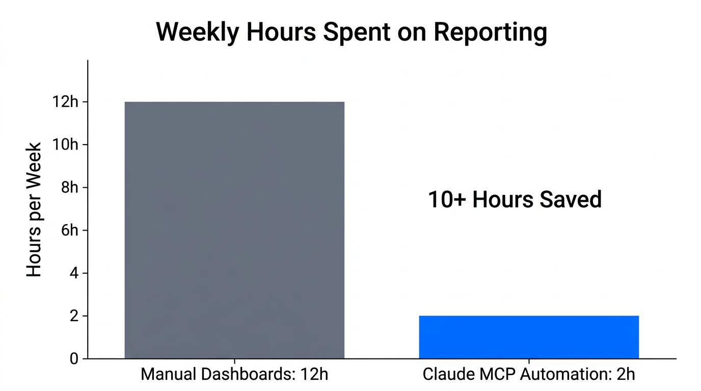 Comparison of weekly time spent on manual vs. automated PPC reporting.