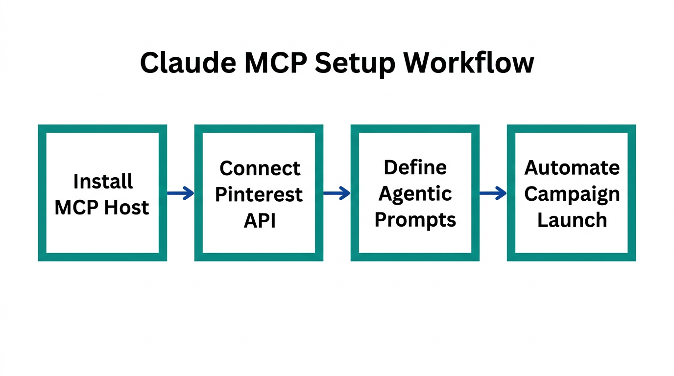 Step-by-step workflow for configuring Claude MCP for Pinterest advertising.