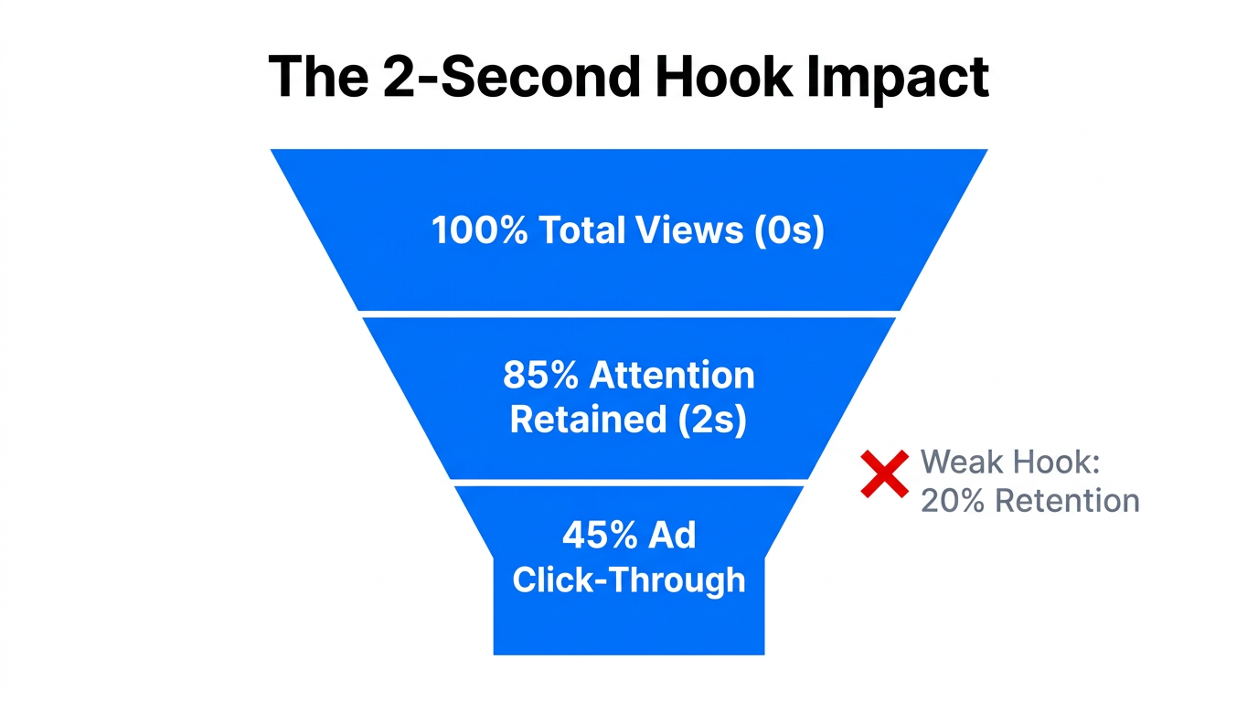 Funnel showing user retention based on the strength of the 2-second hook.