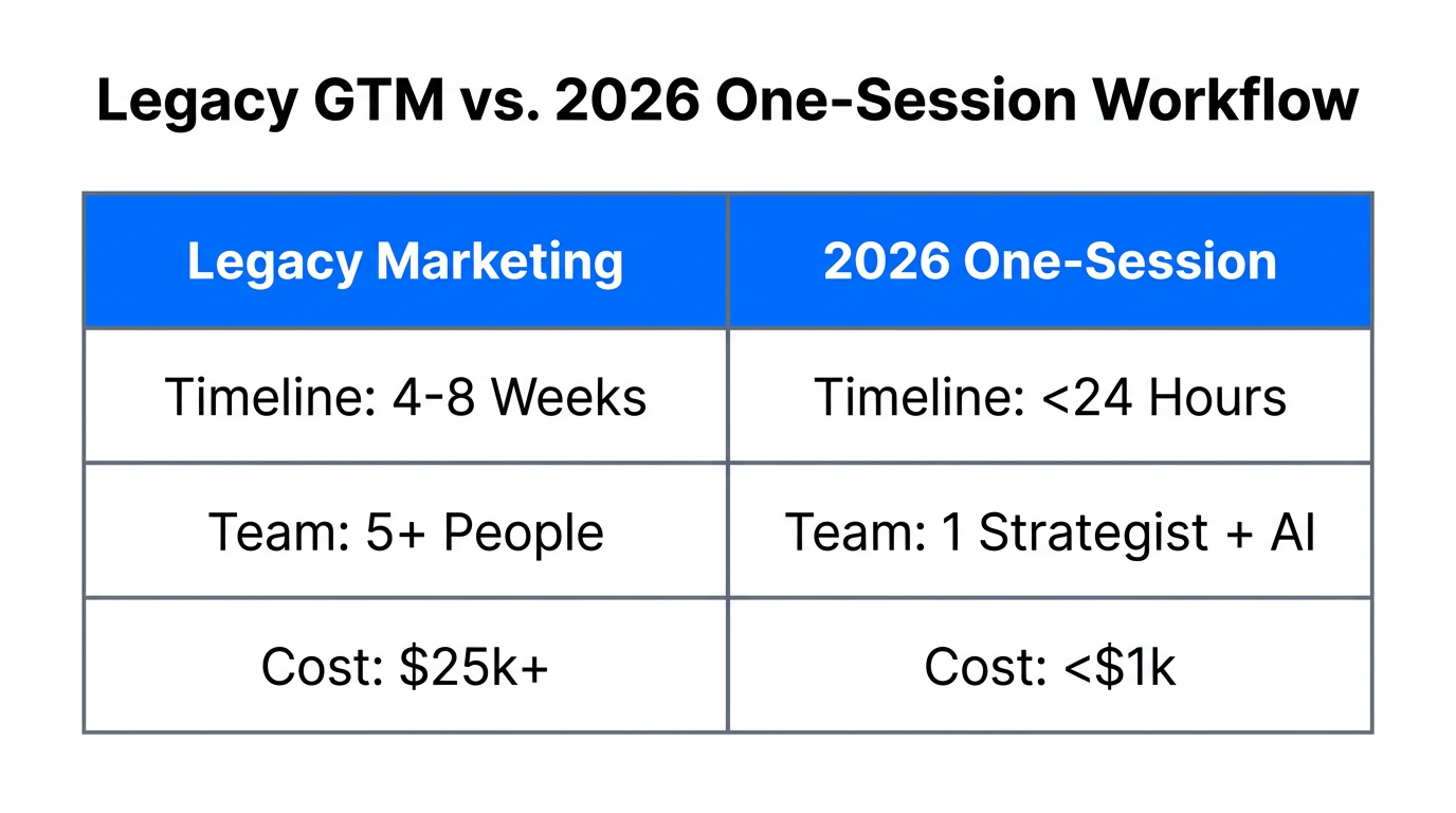 Comparison of legacy marketing timelines versus modern AI-driven GTM speed.