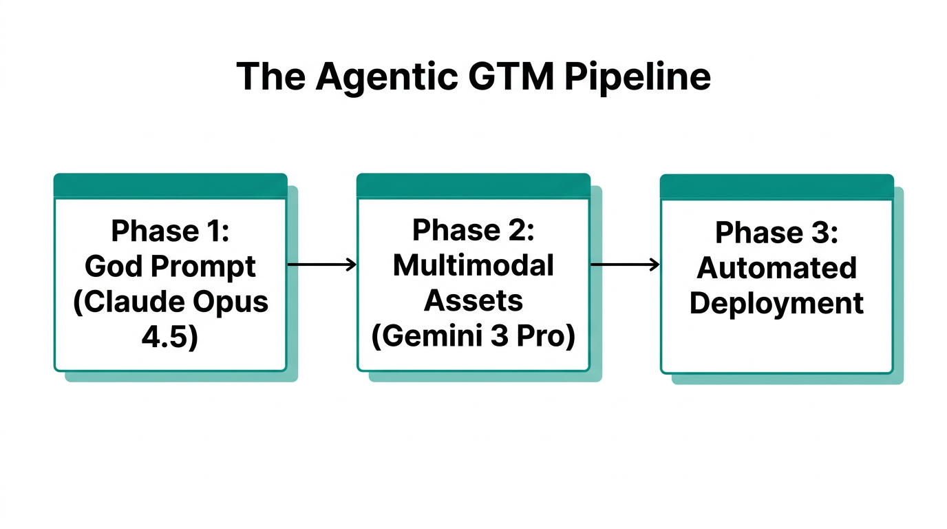 Three-phase agentic workflow from strategic prompting to asset deployment.