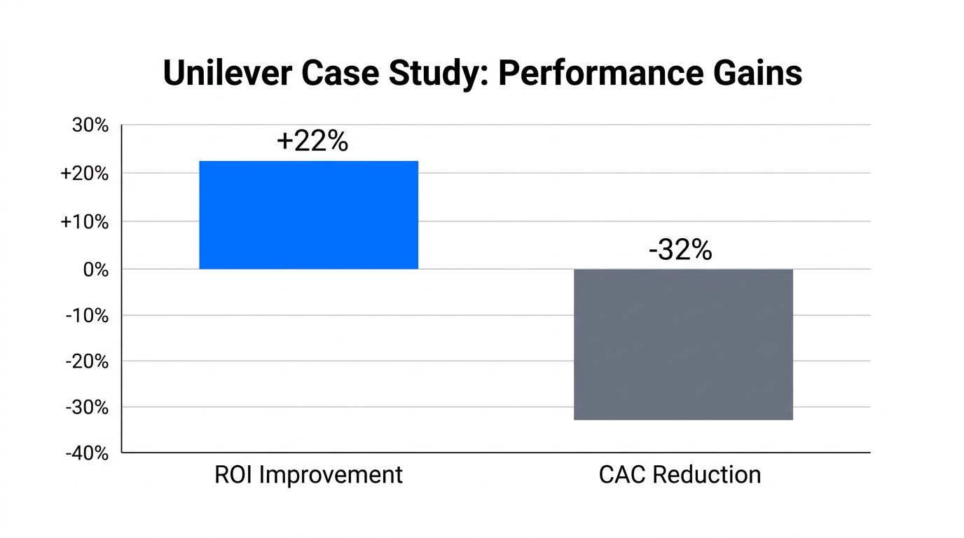 Performance gains in ROI and CAC from the Unilever case study.