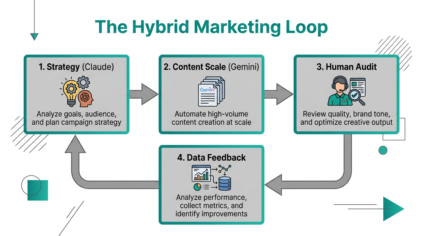 The recommended four-step hybrid workflow for 2026 marketing teams.