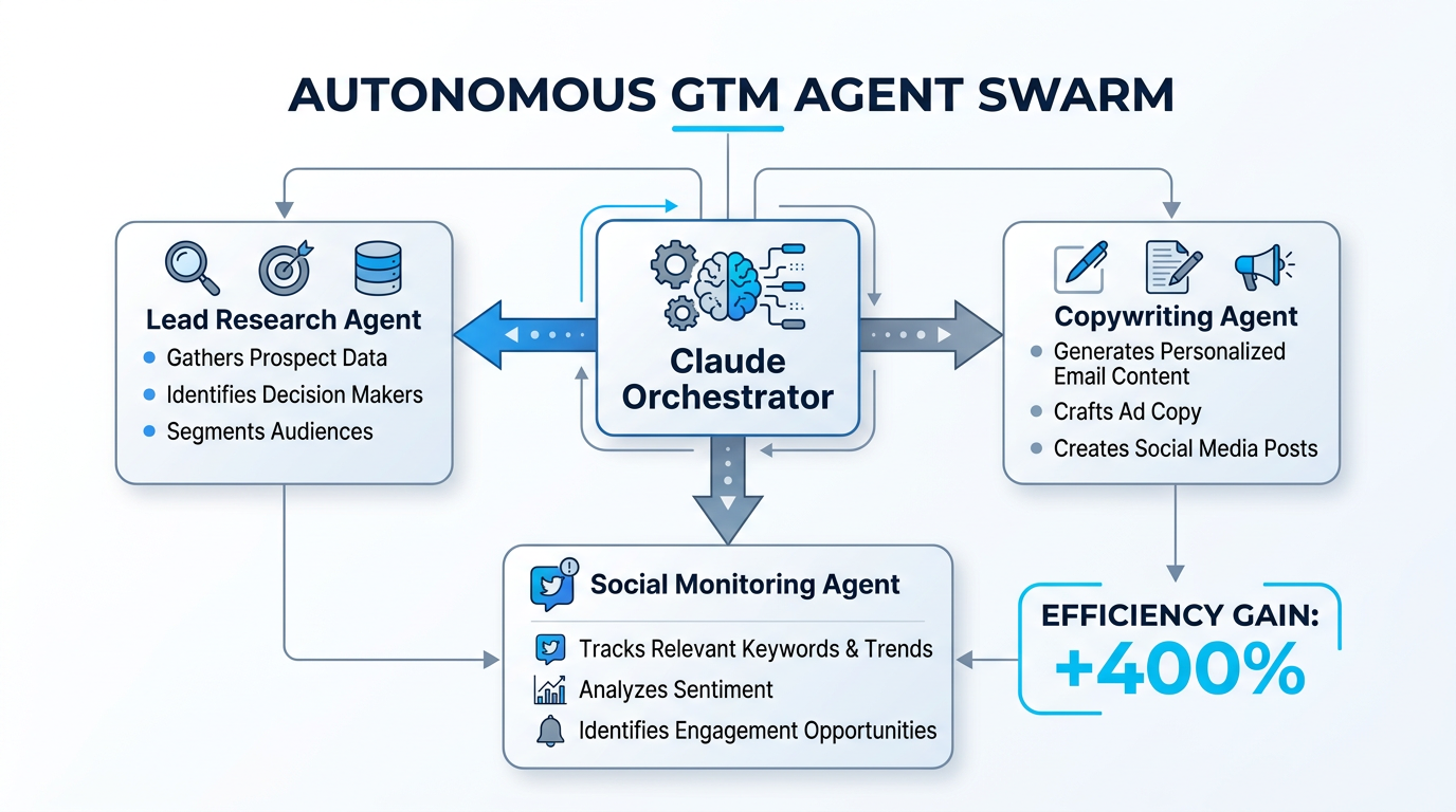 Workflow showing how multiple specialized AI agents scale Go-To-Market efforts.