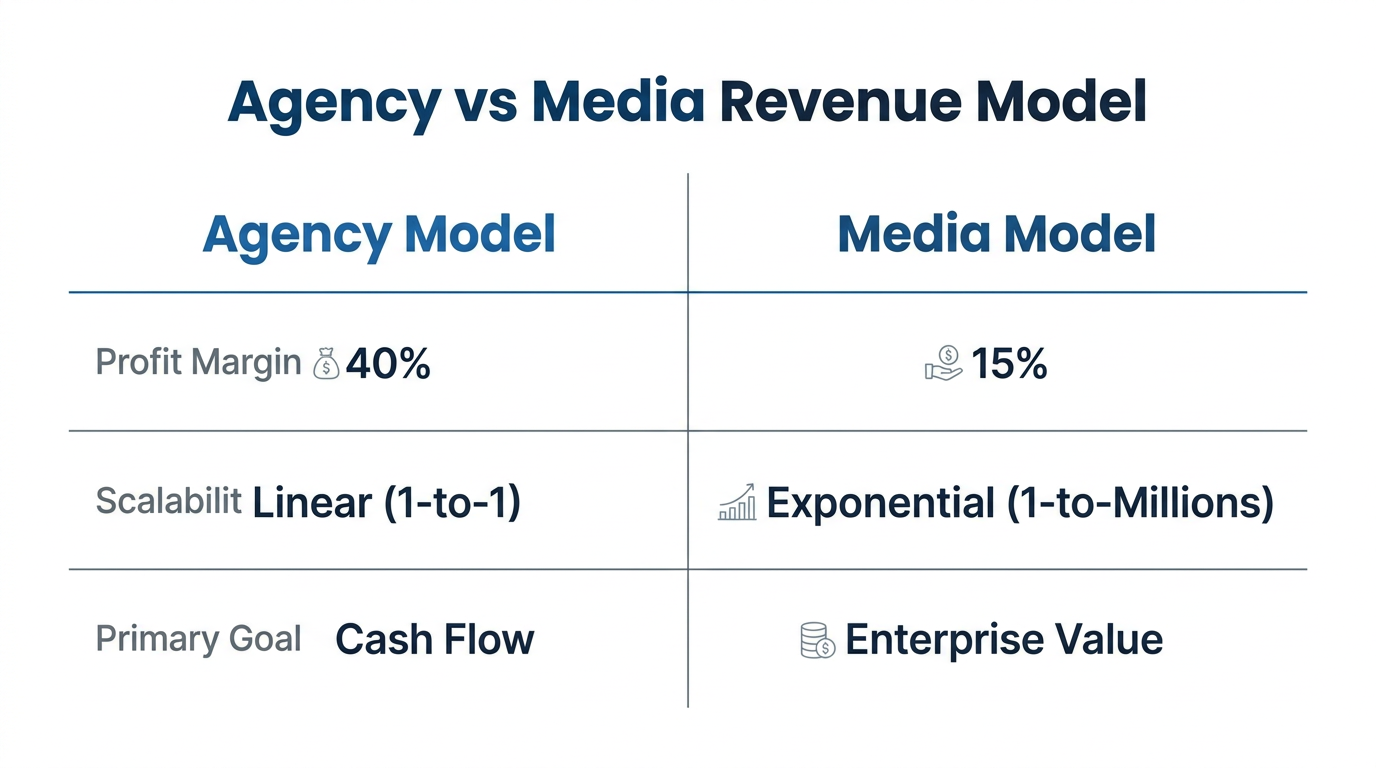 Comparison of financial outcomes between agency services and media brands.