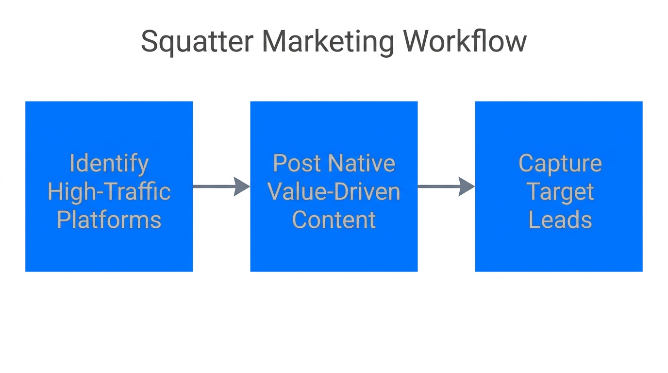 The core three-step workflow of the Squatter Marketing strategy.