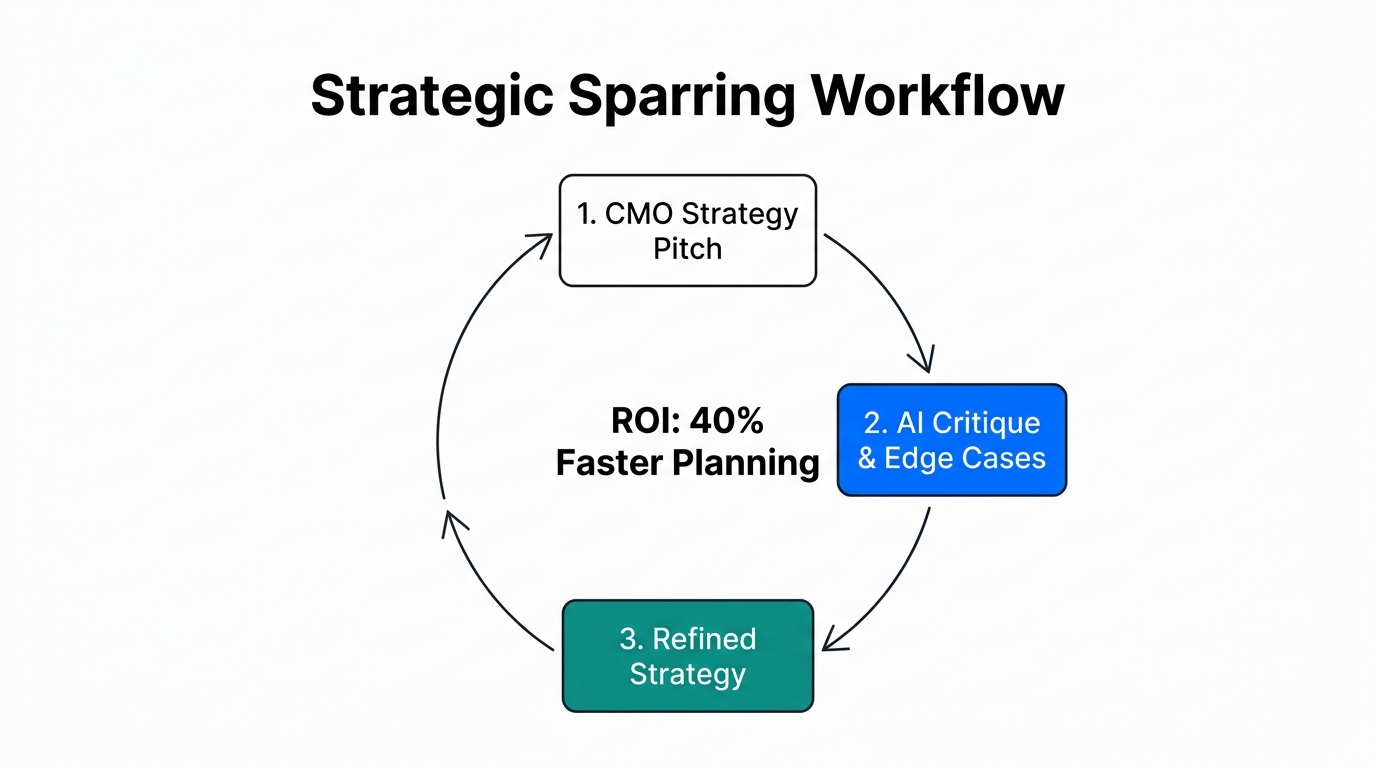 A circular workflow for refining marketing strategies through AI sparring.
