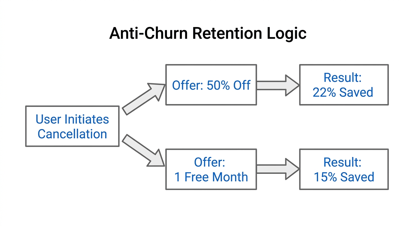 Decision-tree logic for the Coconote anti-churn playbook and save rates.