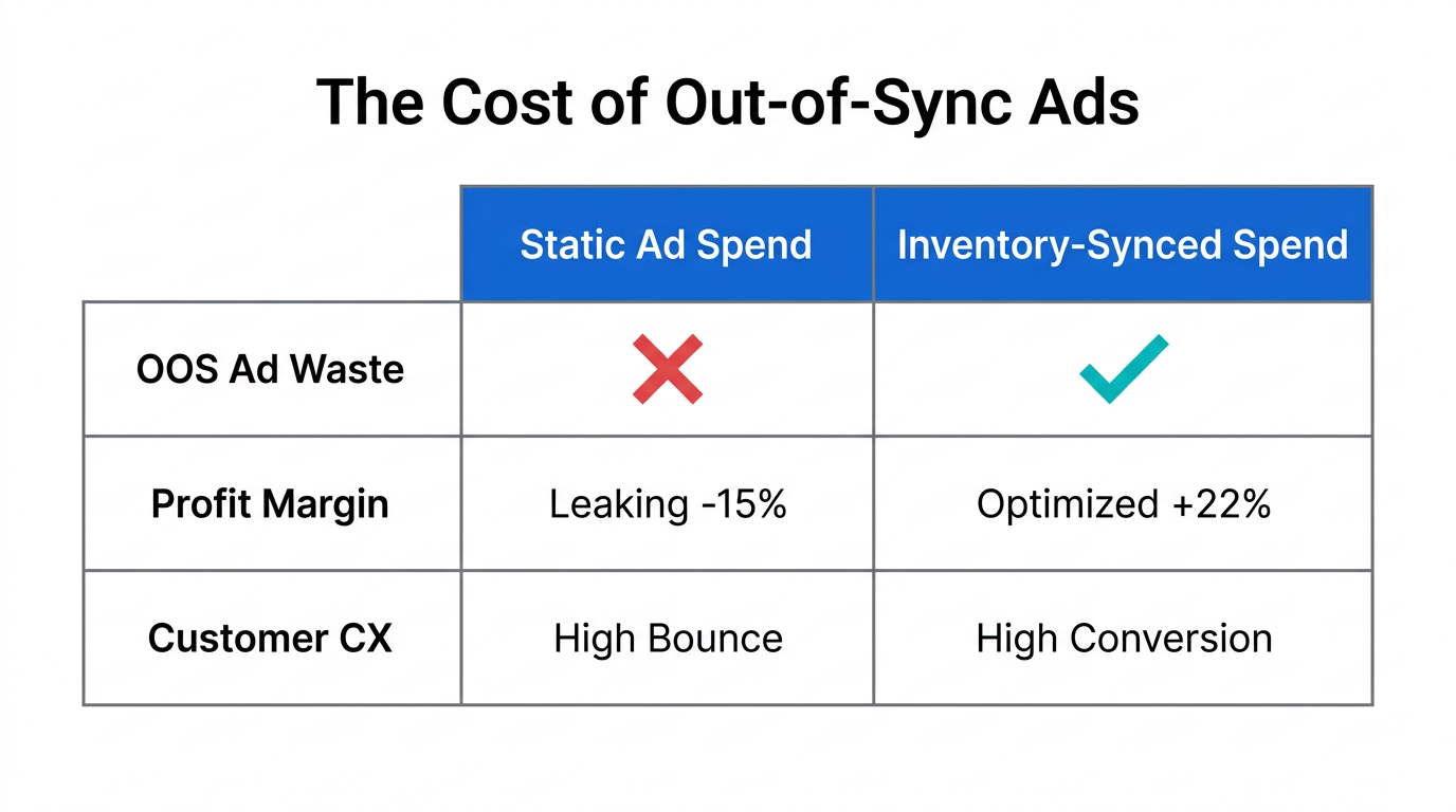 The financial impact of syncing inventory data with ad spend.