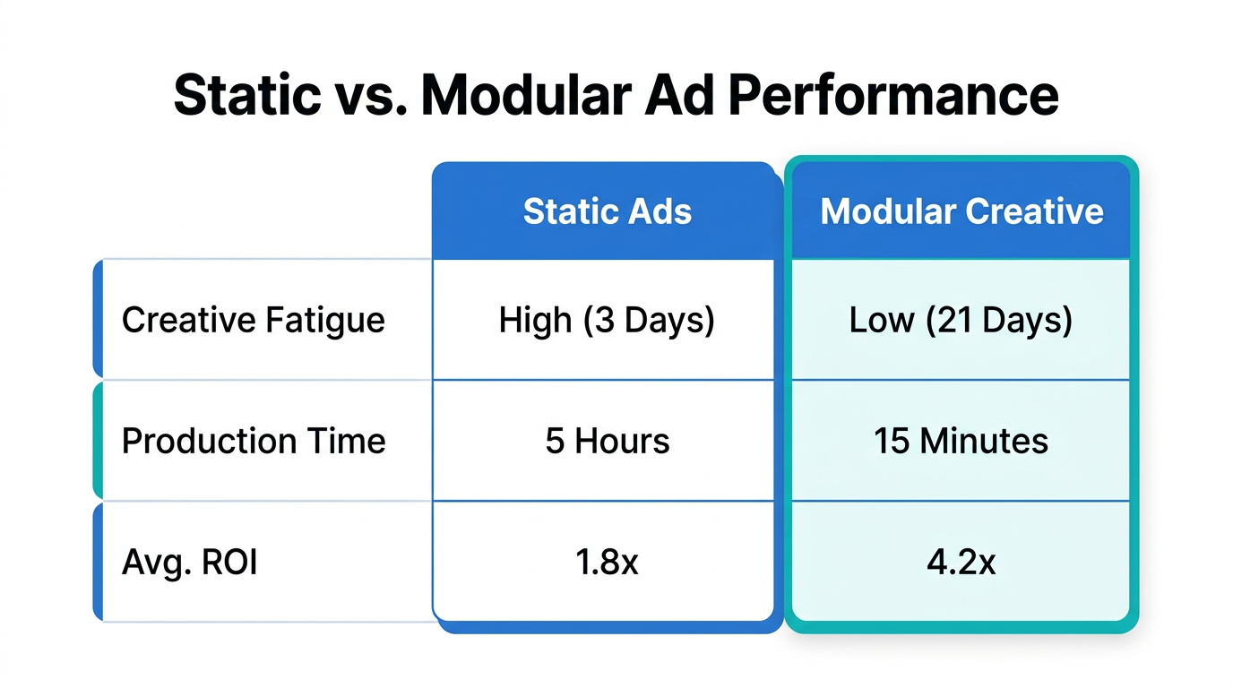 Performance comparison between traditional static ads and AI-driven modular creative.
