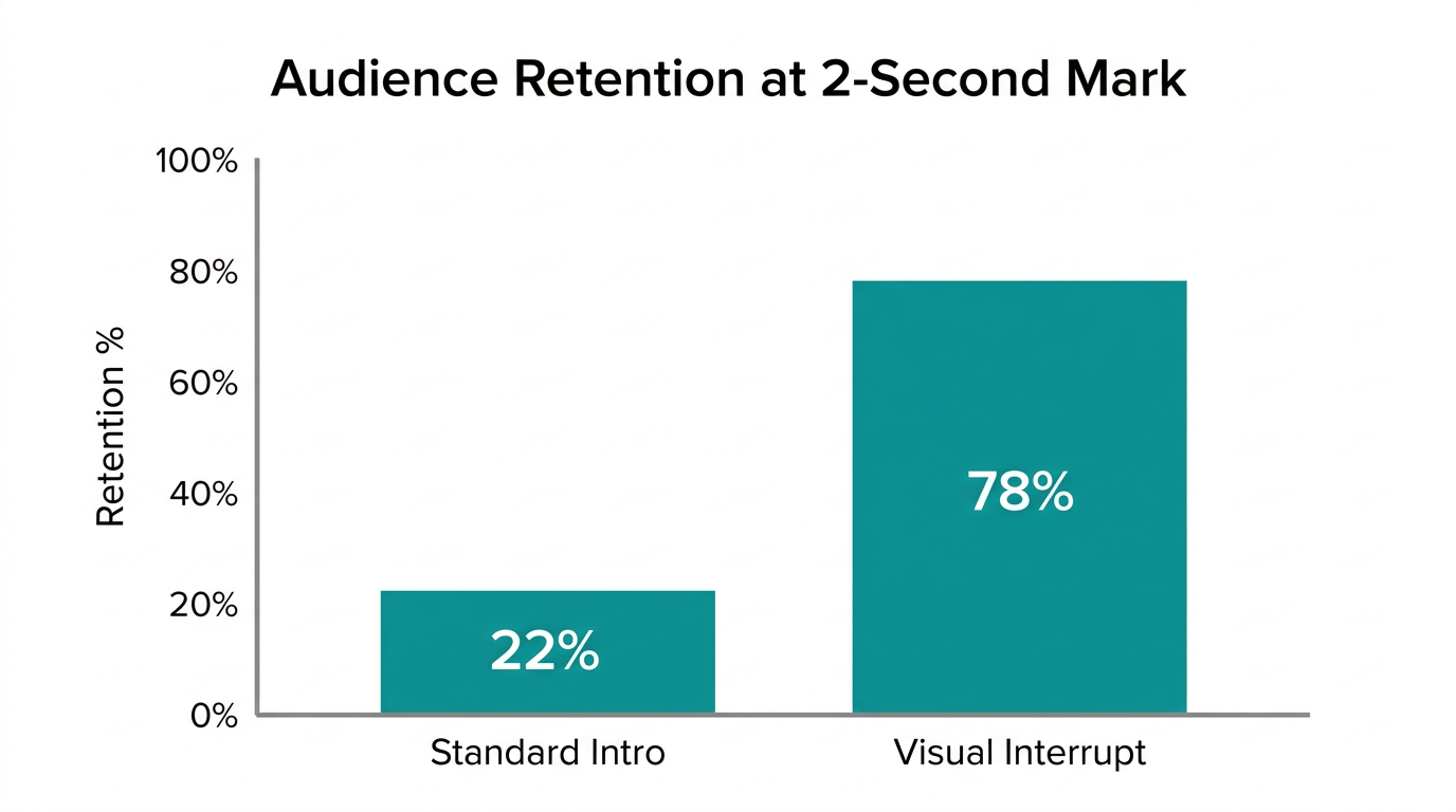 Data visualization of retention rates comparing standard hooks to visual interrupts.