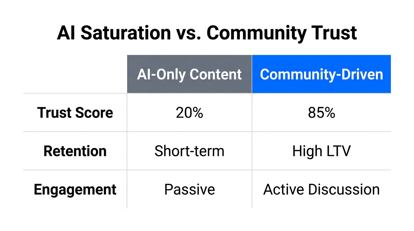 A comparison of trust and retention between AI-driven and community-led models.