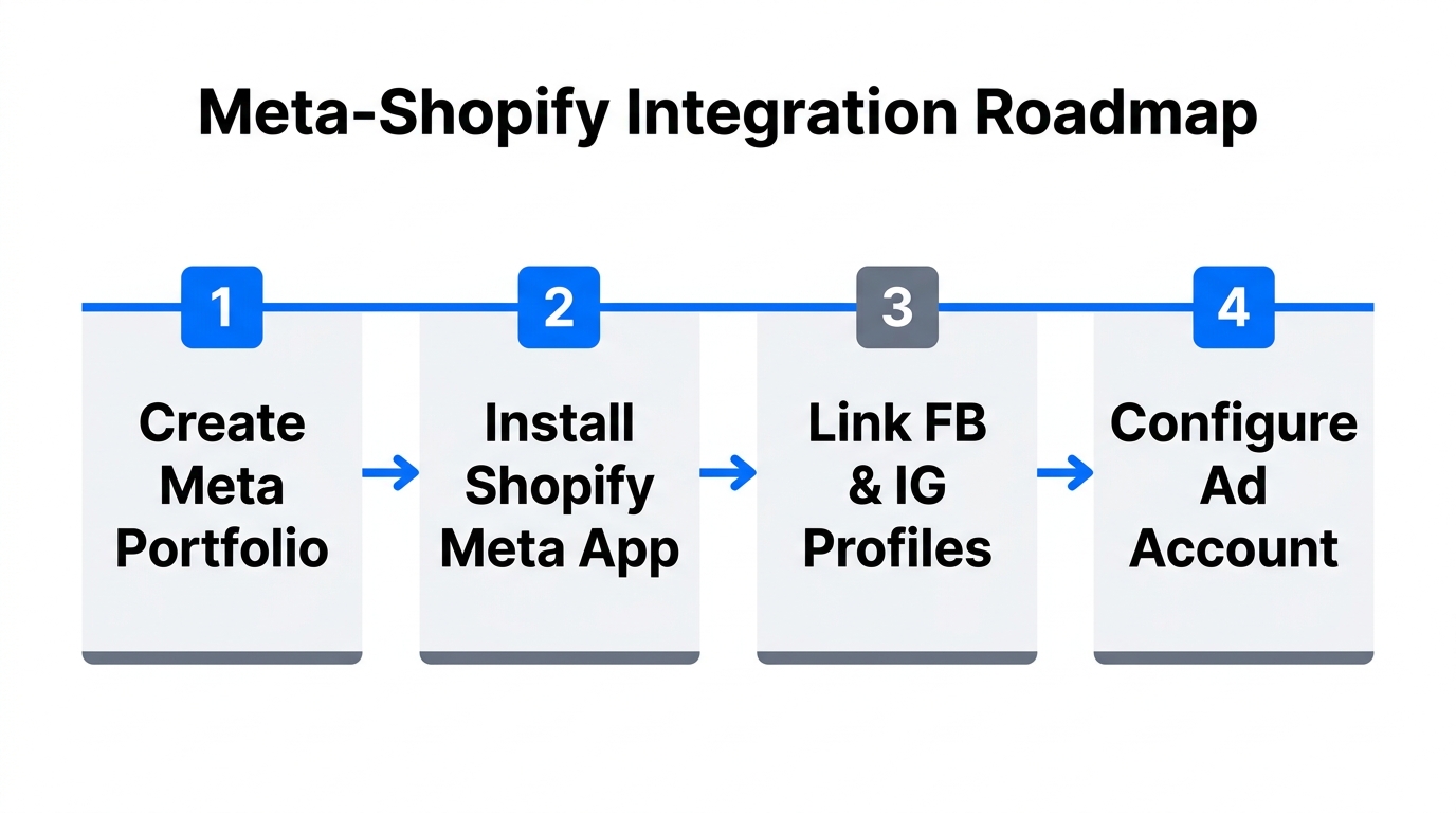A 4-step roadmap for connecting a Meta Business Portfolio to Shopify.