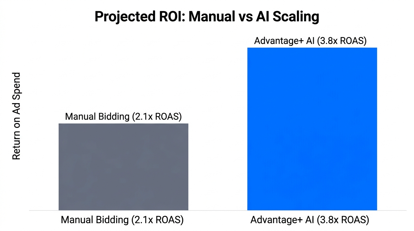Projected performance benefits when scaling Shopify ads using Meta AI.