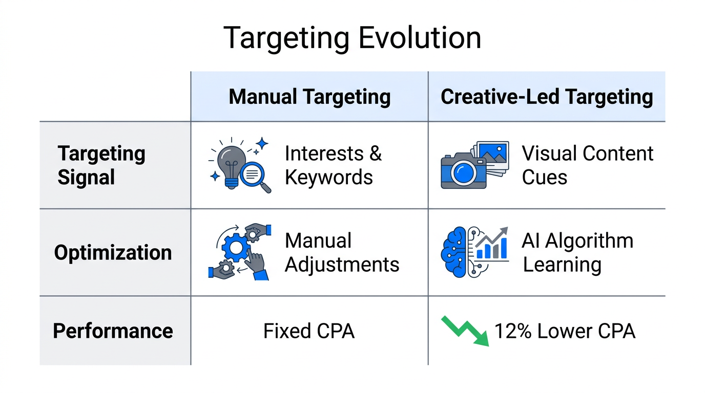 Comparison between traditional manual targeting and modern creative-led targeting.