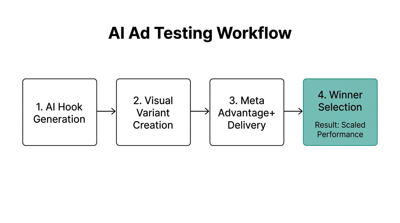 The systematic workflow for testing AI-generated ad variants.