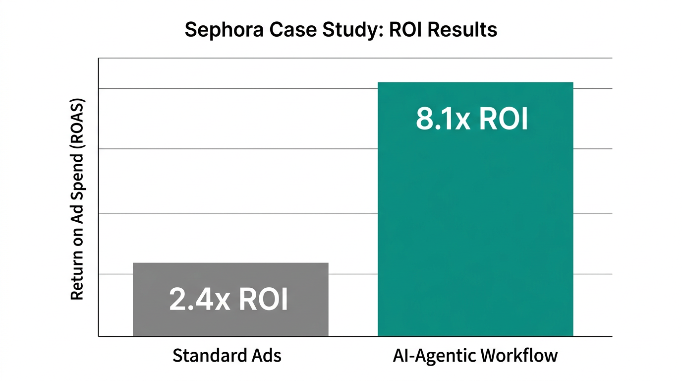 ROI comparison between traditional ad workflows and the AI-agentic model.