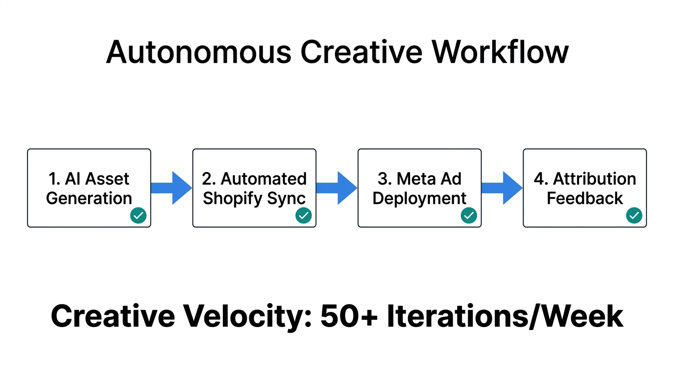 The four-step workflow for autonomous creative generation and deployment.