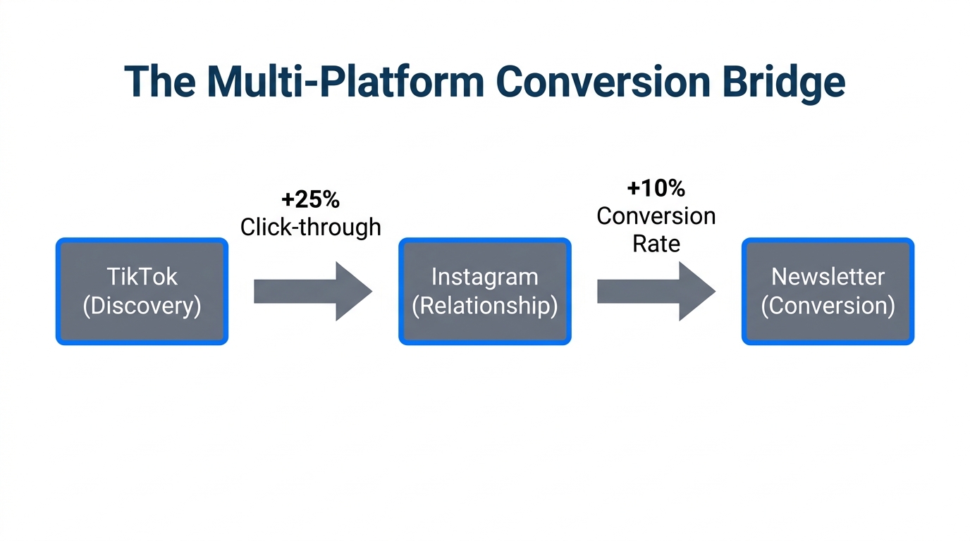 Workflow for migrating top-of-funnel traffic to owned conversion channels.