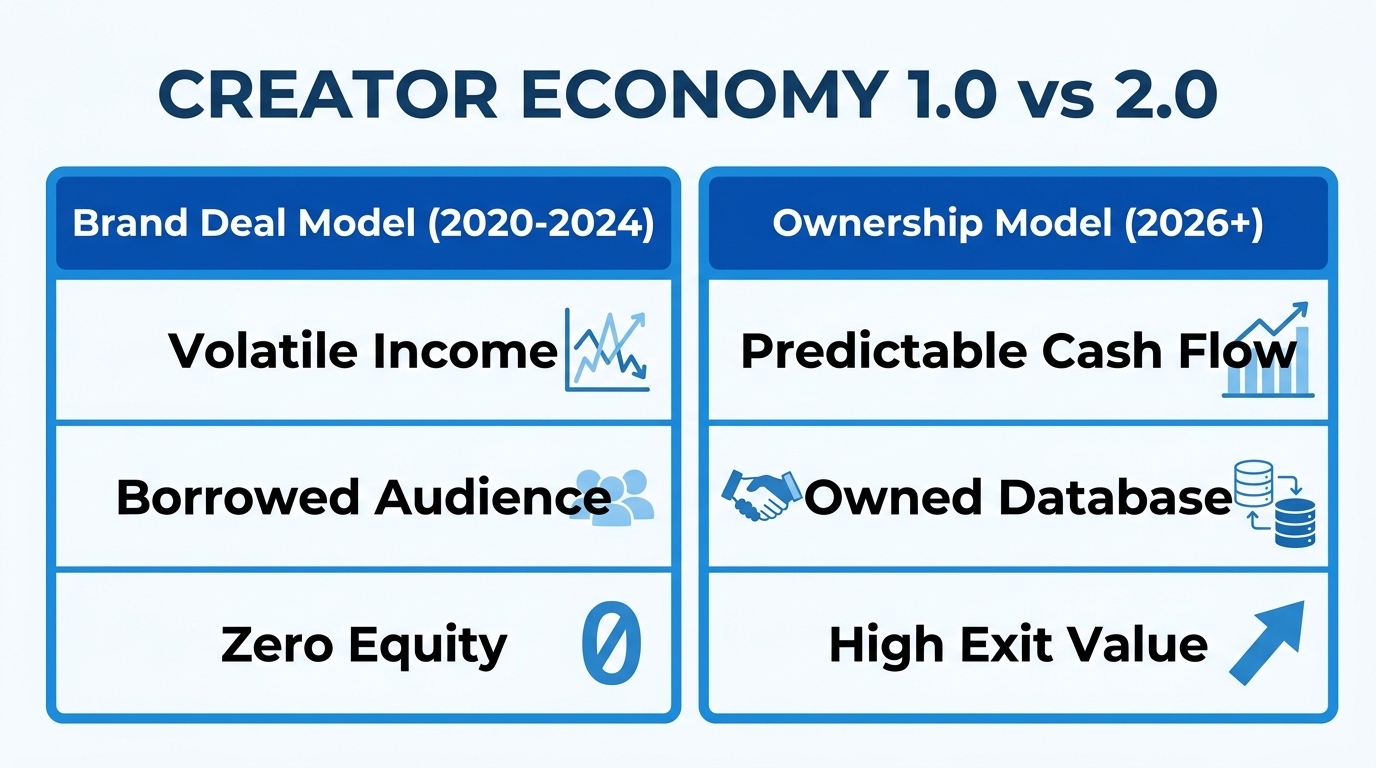Comparison of traditional brand deals versus the 2026 business ownership model.