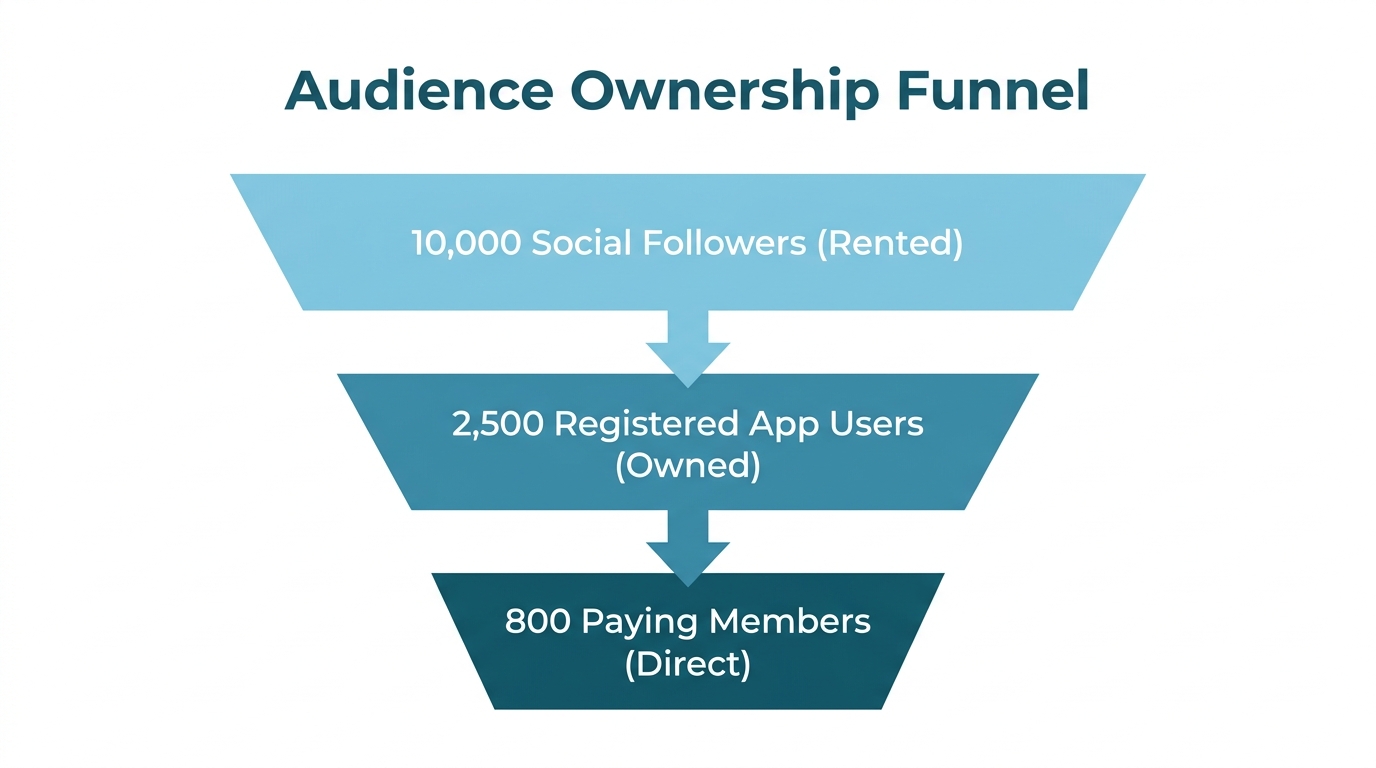 Conversion path from social media followers to owned fan data.