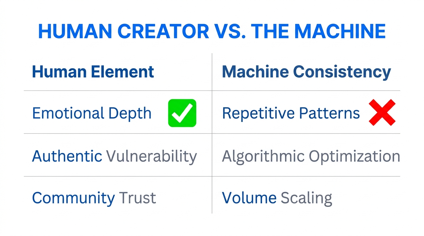 Comparing human-centric branding strengths against purely algorithmic content strategies.