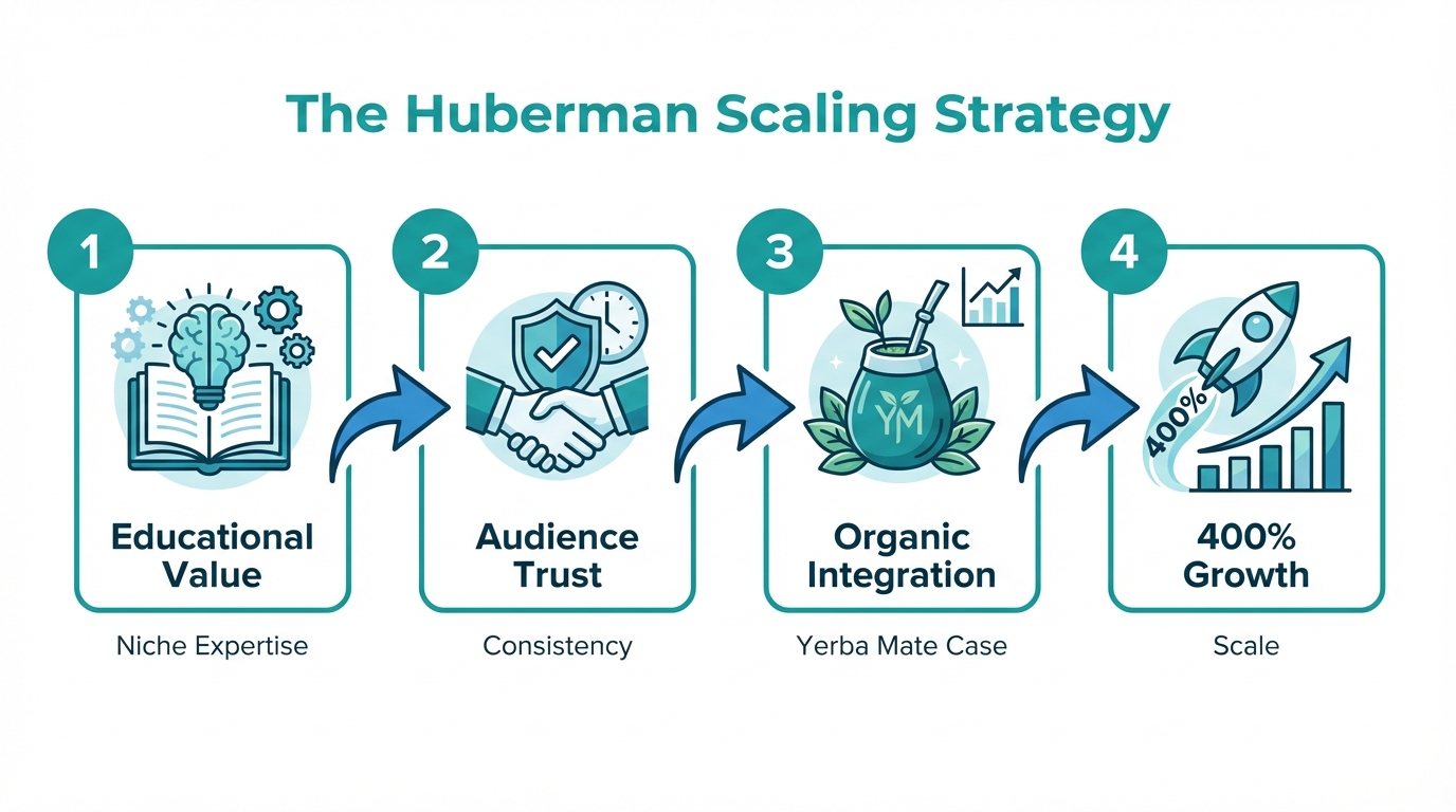 Four steps showing how educational content scales into brand growth.