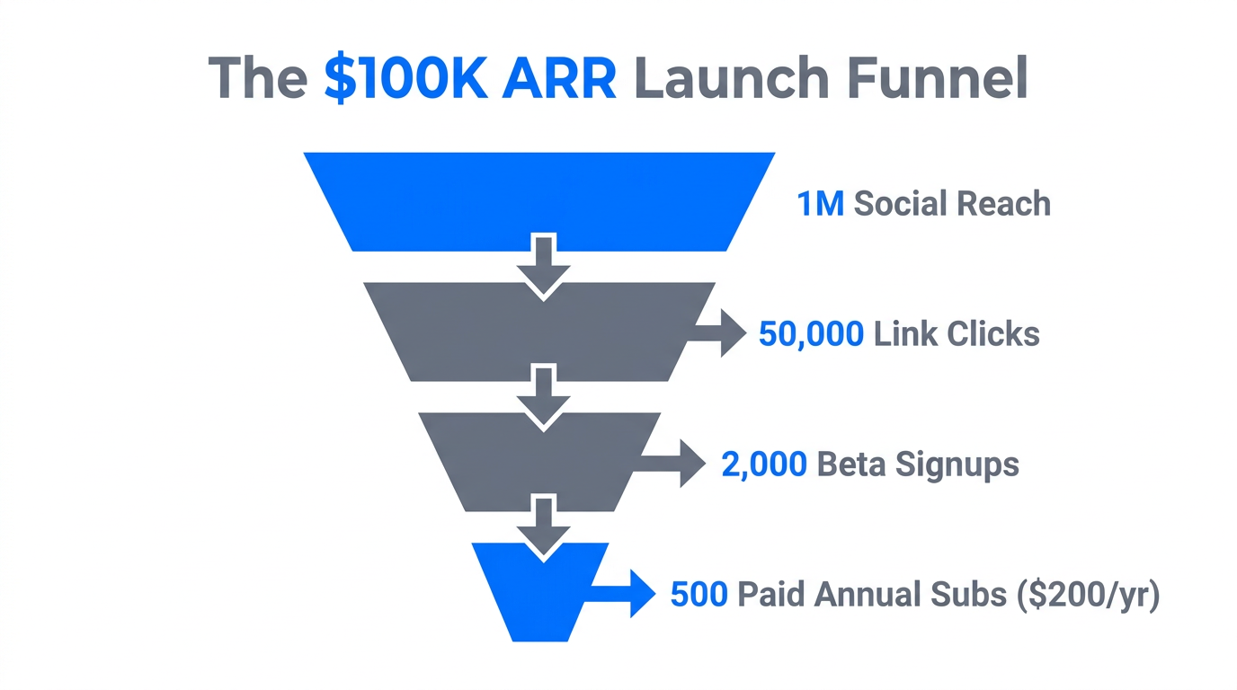 The conversion funnel from social reach to $100K ARR.