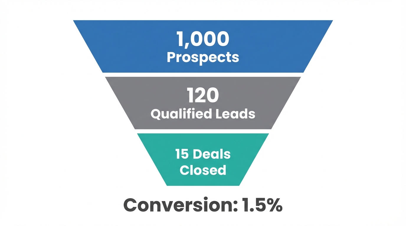 Sales automation funnel showing prospect-to-deal conversion efficiency.