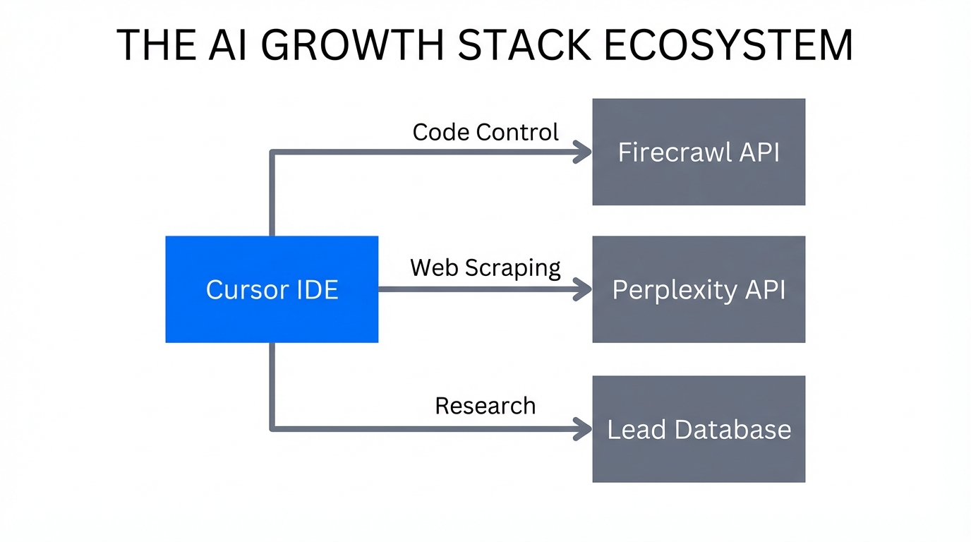The interconnected ecosystem of Cursor, Firecrawl, and Perplexity for growth.