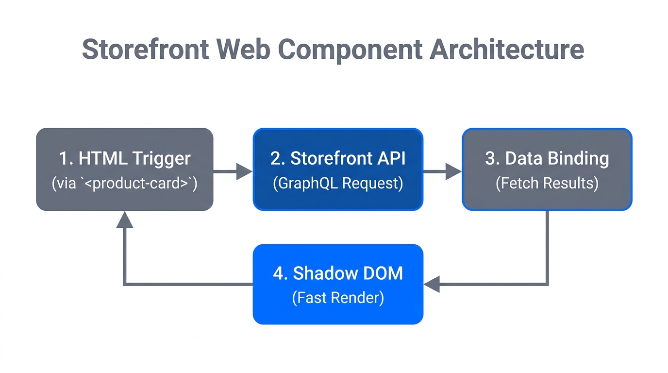 The structural flow of data through a custom storefront web component.