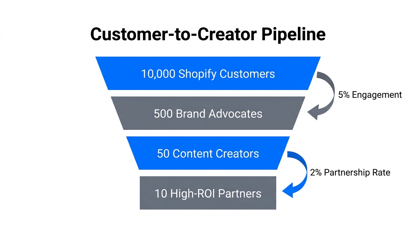 A funnel showing the conversion of customers into high-ROI creators.