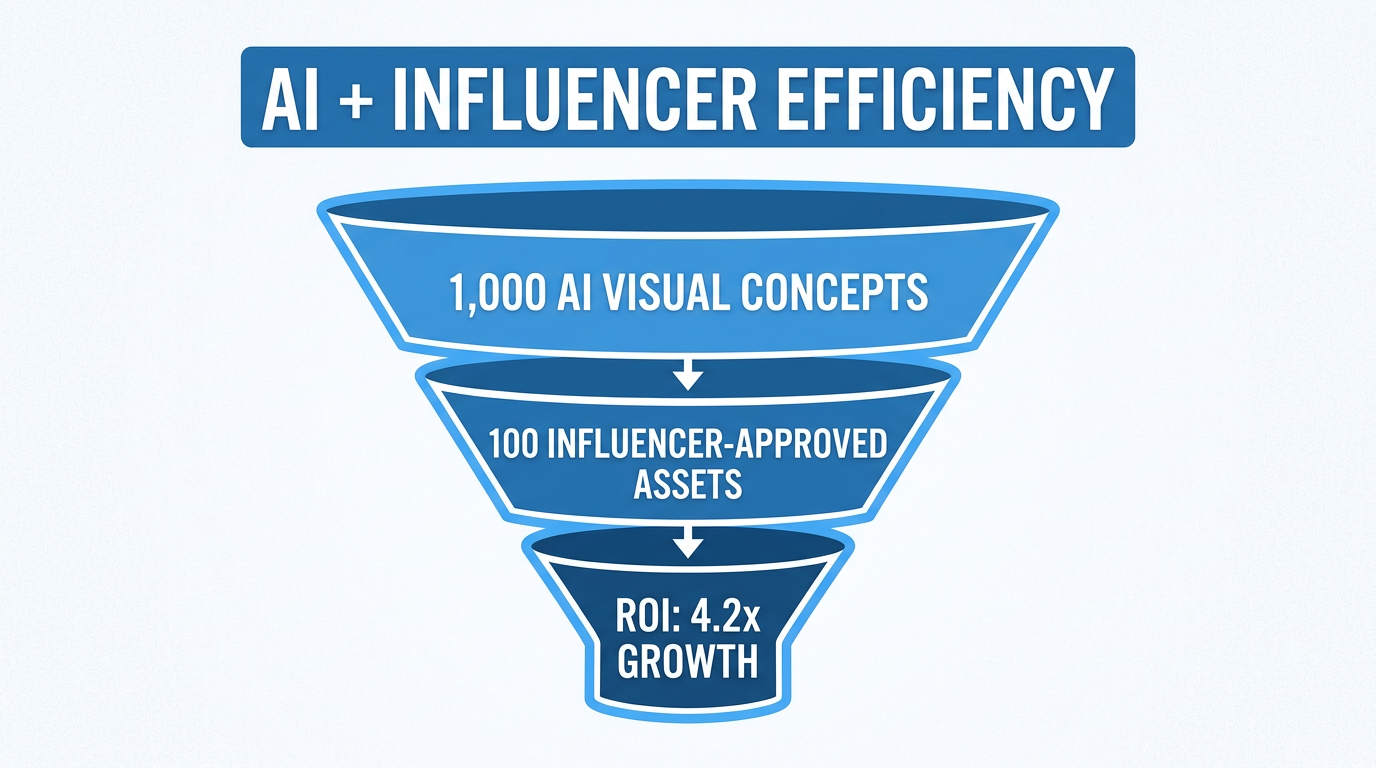 Conversion funnel showing efficiency gains of AI-assisted influencer campaigns.