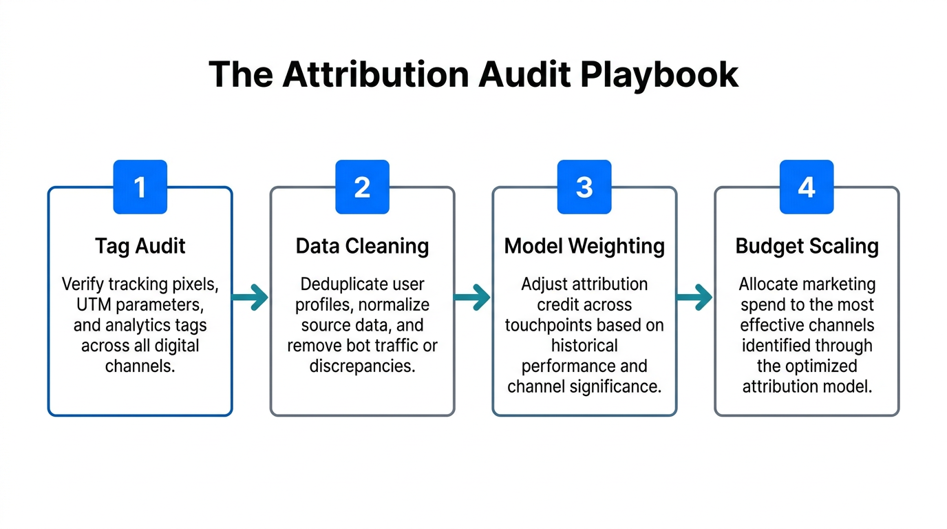 Four-step process for conducting a marketing attribution audit.