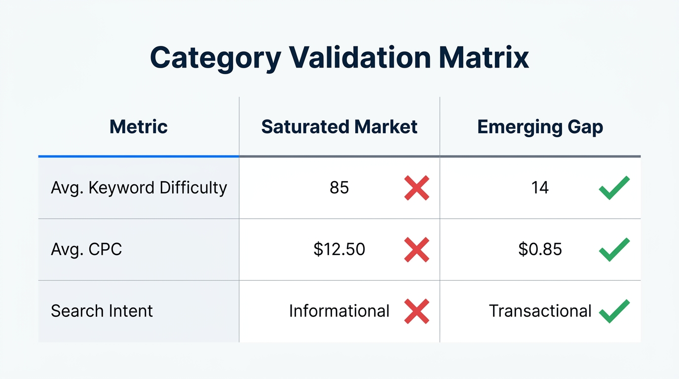Comparison of metrics between saturated markets and high-growth emerging gaps.