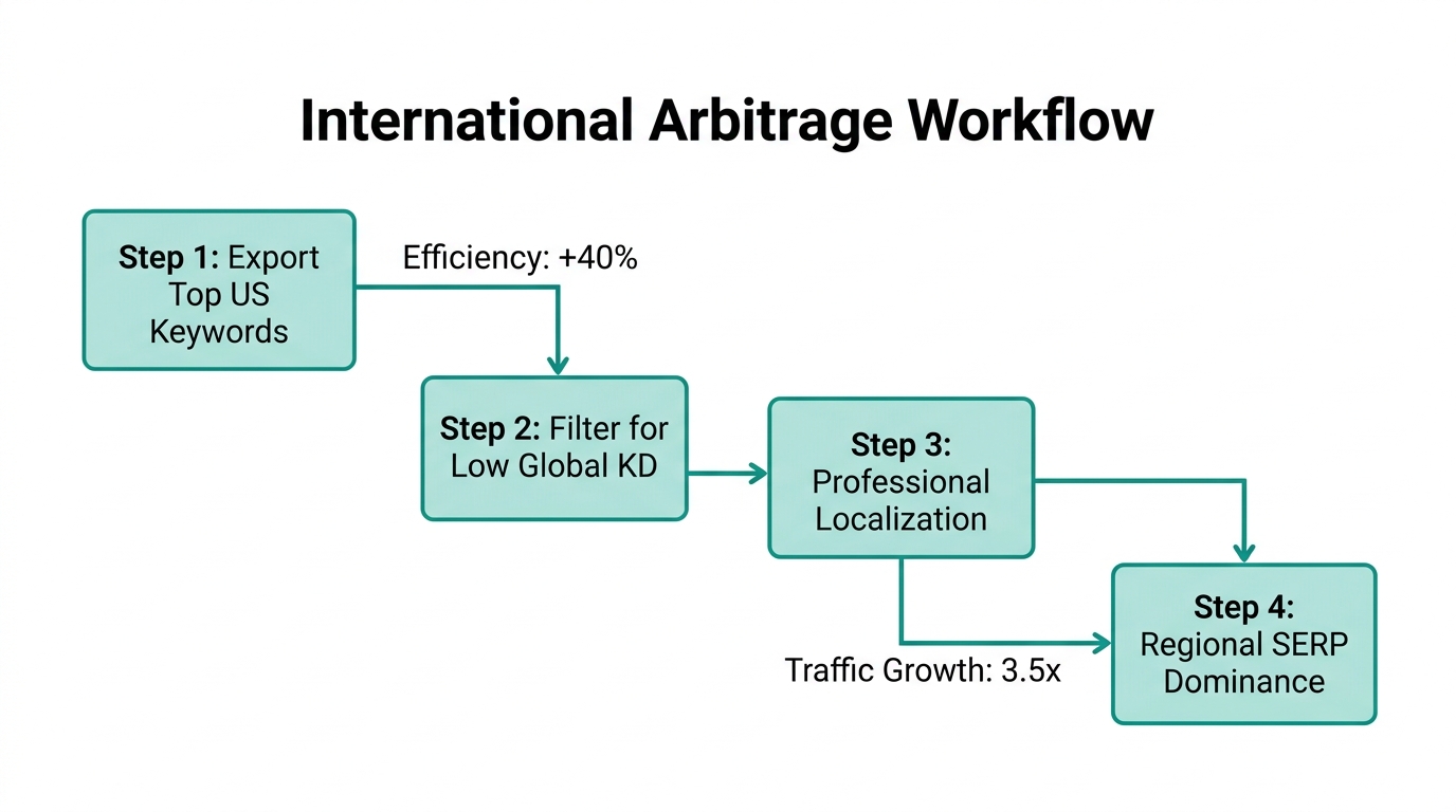 A four-step workflow for executing international SEO arbitrage.