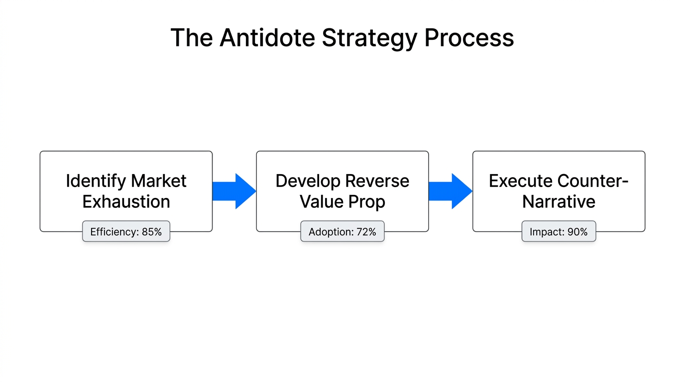 The three-step workflow for developing an antidote-based market position.